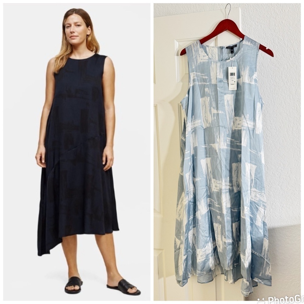 Eileen Fisher Silk Organic Cotton Brushstroke Loose Fit Dress